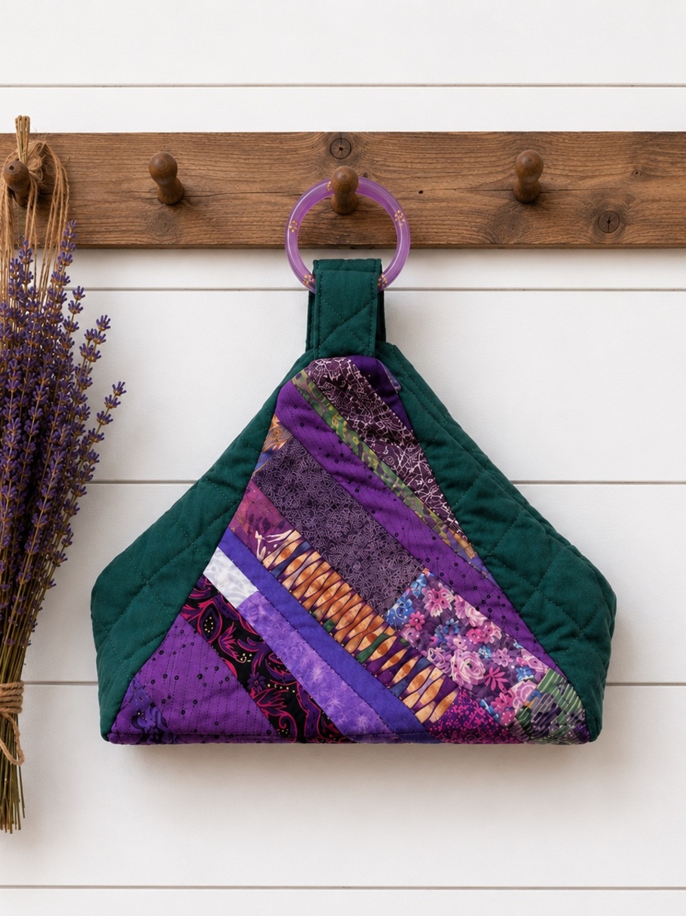 Handmade Quilted Patchwork Wristlet Bag Purple Cottagecore Artisan Purse